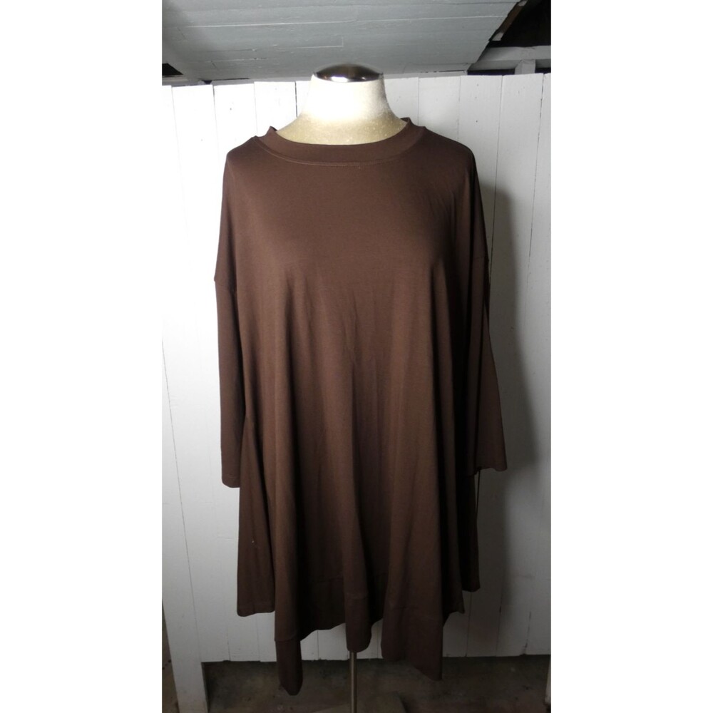 Alembika Womens XL Brown Tunic Dress Stretch Oversized Dolman Sleeve Lagenlook